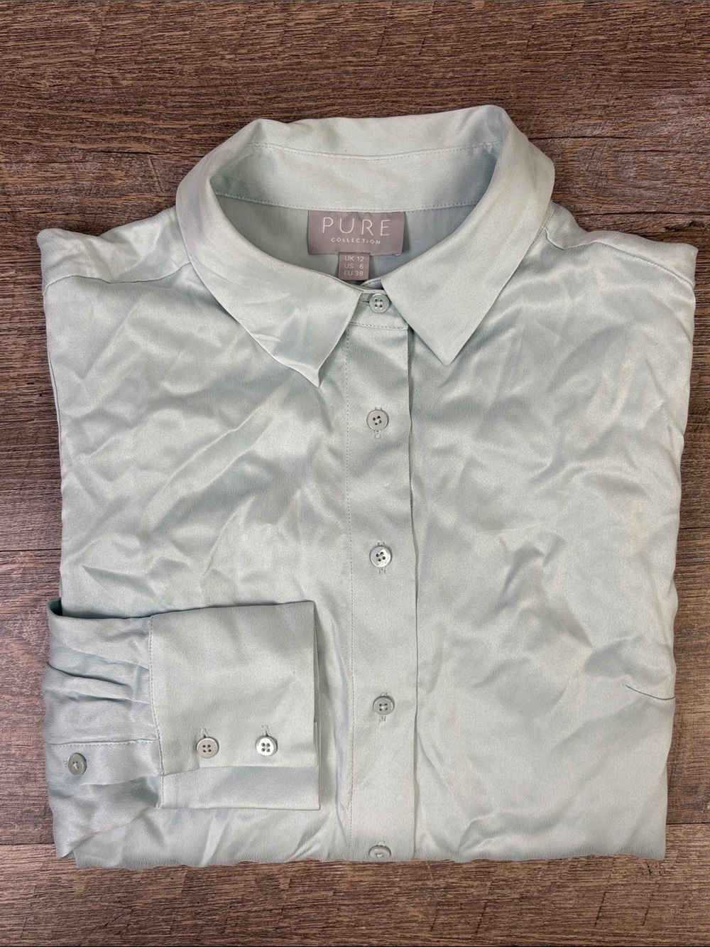 Pure Collection 100% Silk Seafoam Button Front Blouse US 6